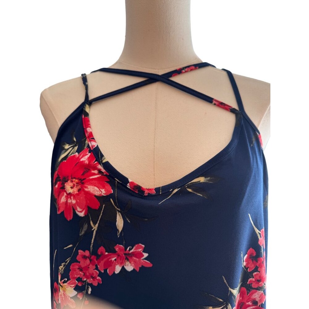 NWT Papermoon 2X Floral Print Sleeveless Tank Navy & Red - Picture 2 of 9